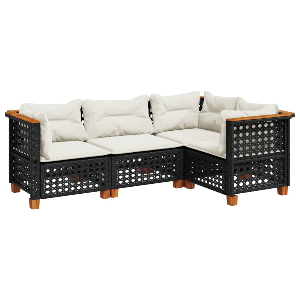 4 részes fekete polyrattan kerti ülőgarnitúra párnákkal 2