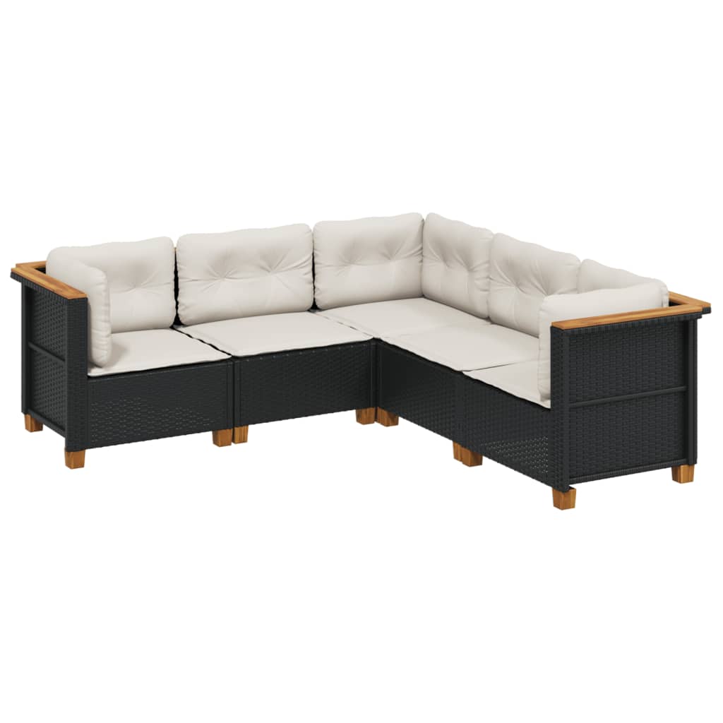 5 részes fekete polyrattan kerti kanapészett párnákkal 2