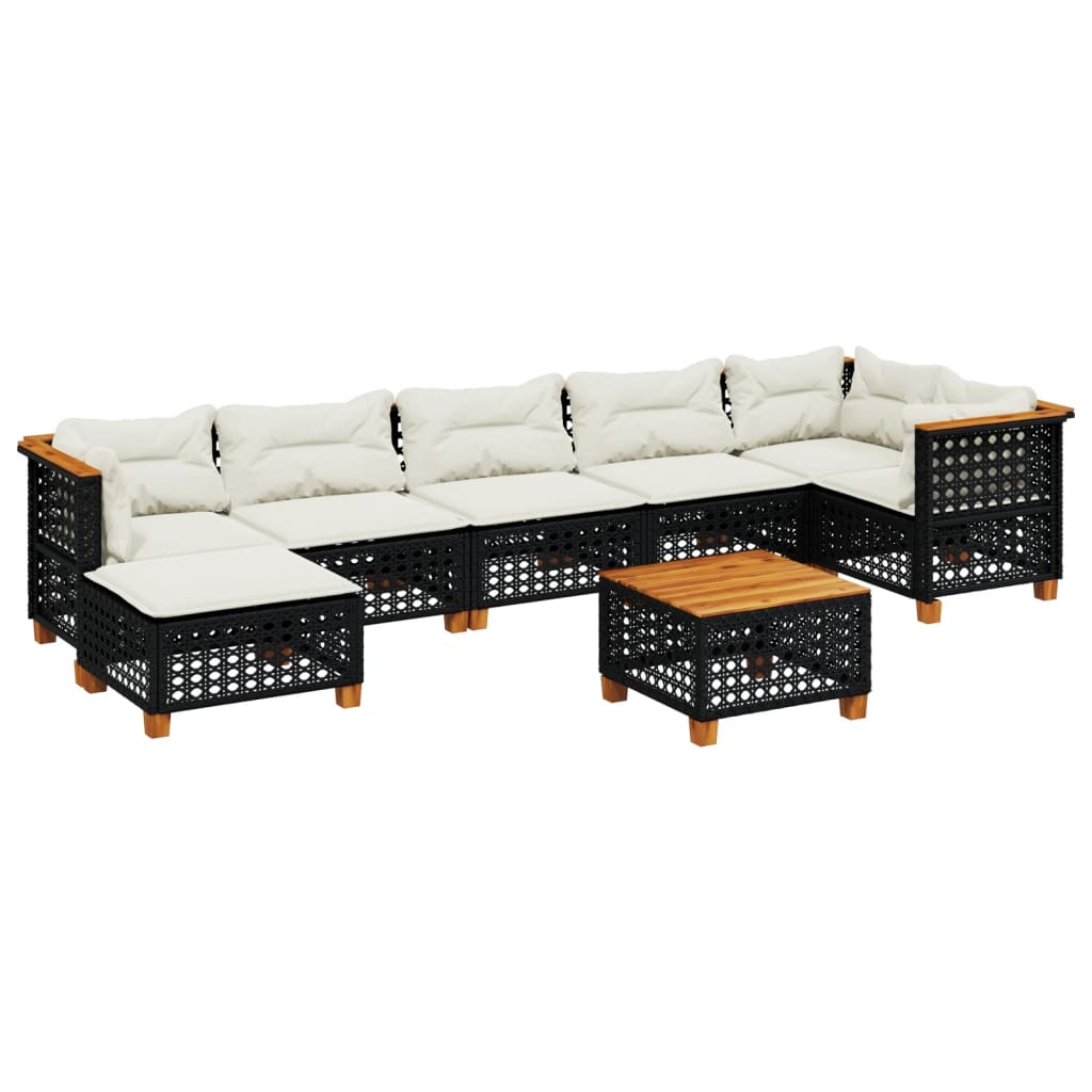 8 részes fekete polyrattan kerti ülőgarnitúra párnákkal 2