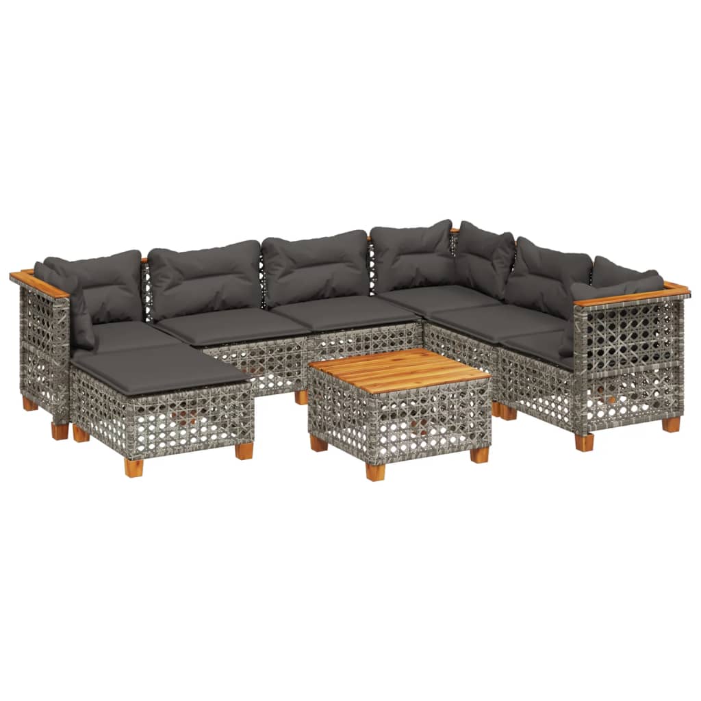 8 részes szürke polyrattan kerti ülőgarnitúra párnákkal 2