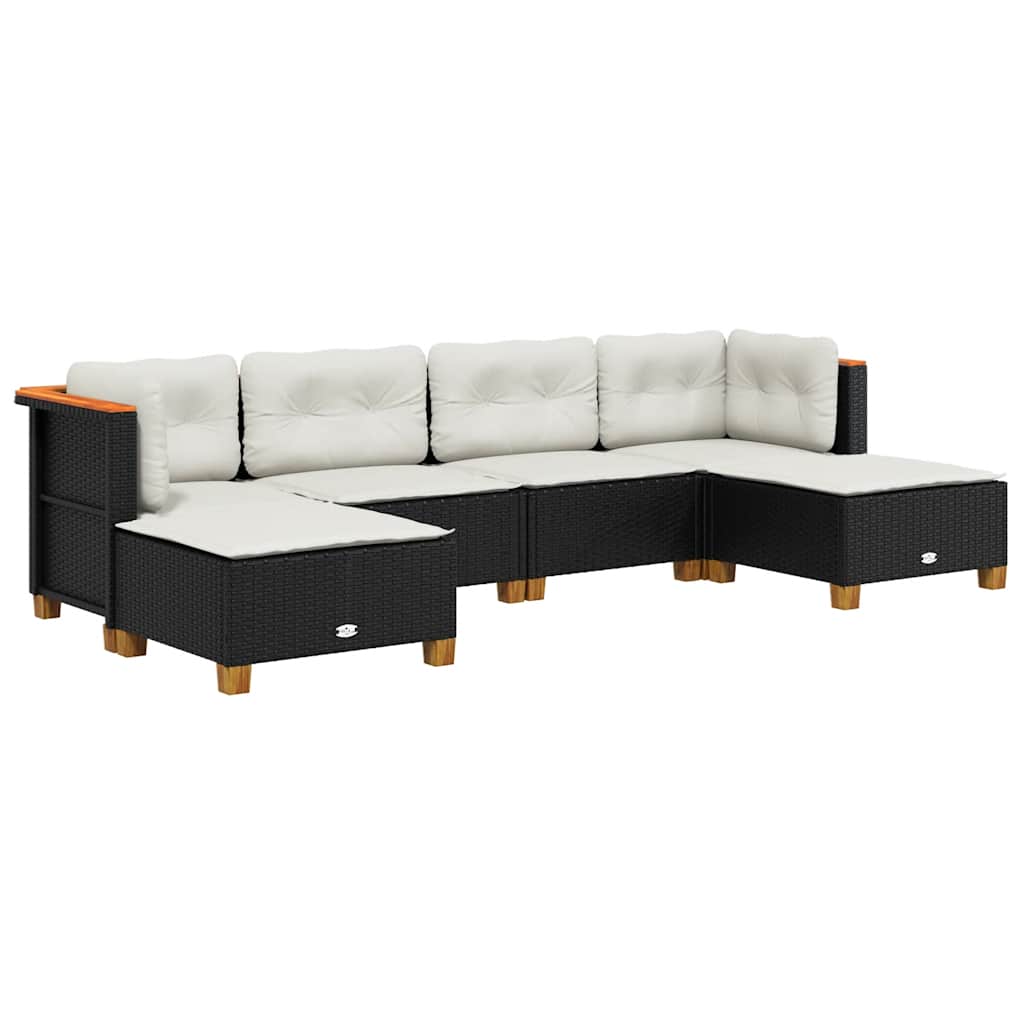 6 részes fekete polyrattan kerti ülőgarnitúra párnákkal 2