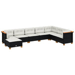 8 részes fekete polyrattan kerti ülőgarnitúra párnákkal 2