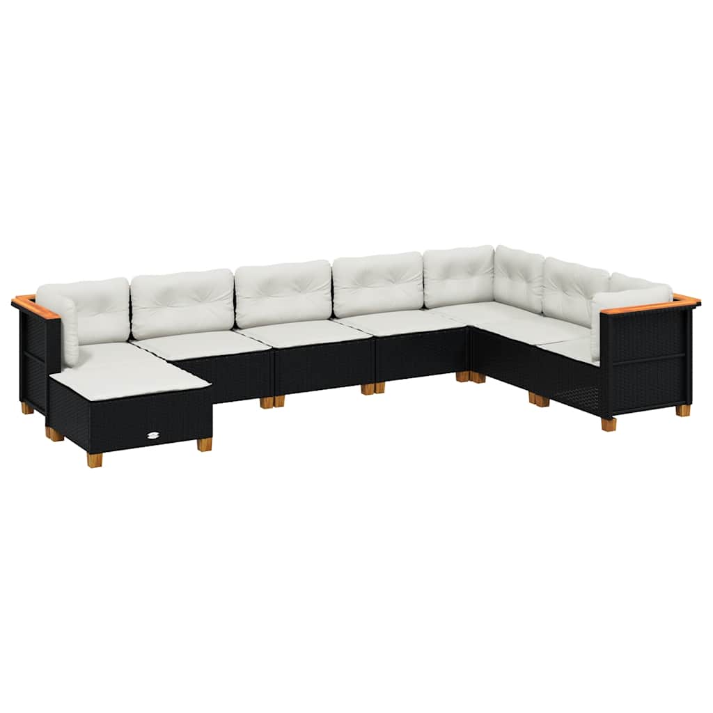 8 részes fekete polyrattan kerti ülőgarnitúra párnákkal 2