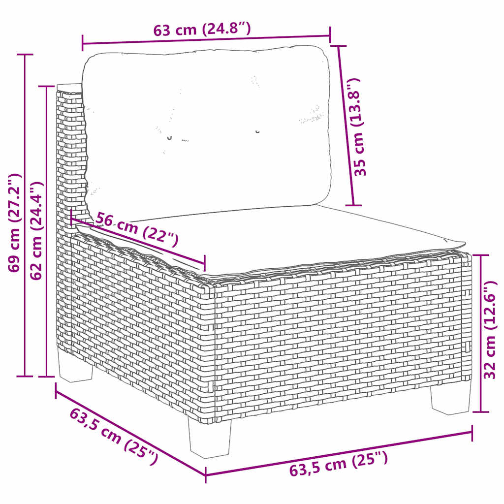 8 részes fekete polyrattan kerti ülőgarnitúra párnákkal 11