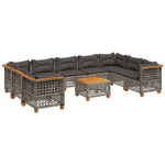 10 részes szürke polyrattan kerti ülőgarnitúra párnákkal 2