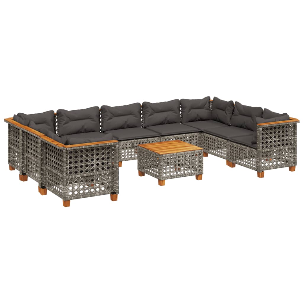 10 részes szürke polyrattan kerti ülőgarnitúra párnákkal 2