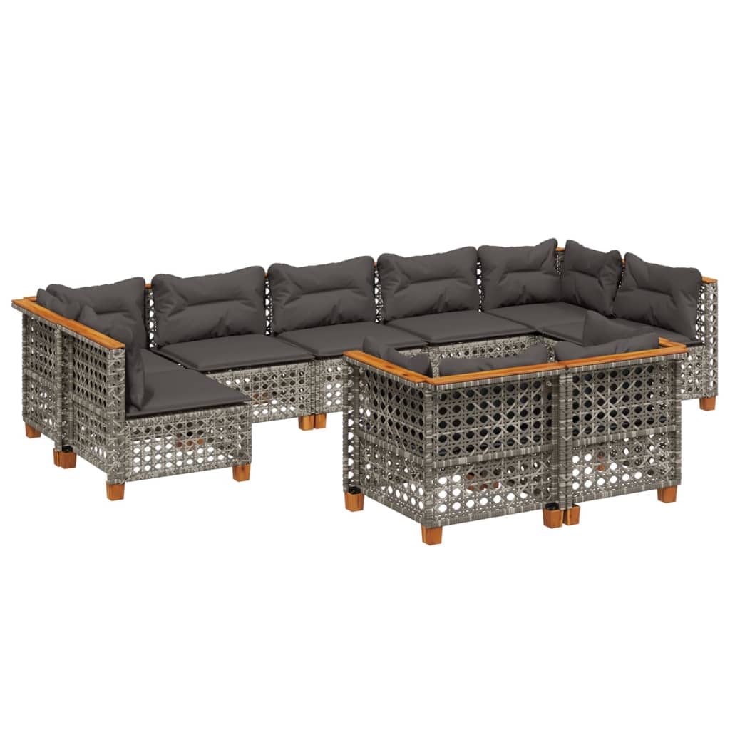 9 részes szürke polyrattan kerti ülőgarnitúra párnákkal 2