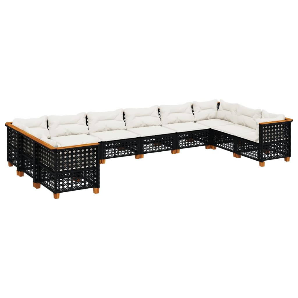 10 részes fekete polyrattan kerti ülőgarnitúra párnákkal 2