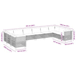 10 részes fekete polyrattan kerti ülőgarnitúra párnákkal 6