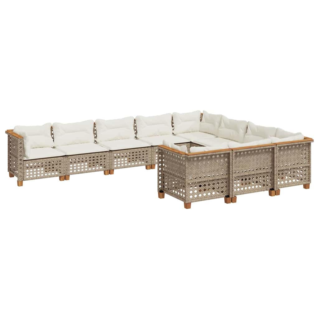 10 részes bézs polyrattan kerti ülőgarnitúra párnával 2