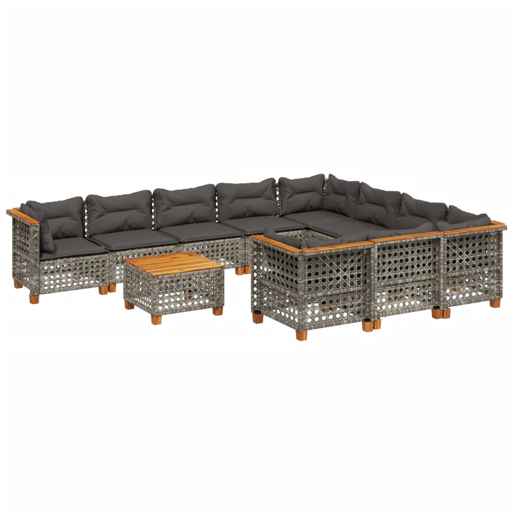 11 részes szürke polyrattan kerti ülőgarnitúra párnákkal 2