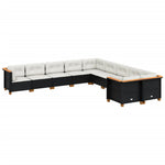 10 részes fekete polyrattan kerti ülőgarnitúra párnákkal 2