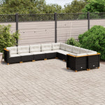 10 részes fekete polyrattan kerti ülőgarnitúra párnákkal