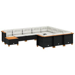 11 részes fekete polyrattan kerti ülőgarnitúra párnákkal 2