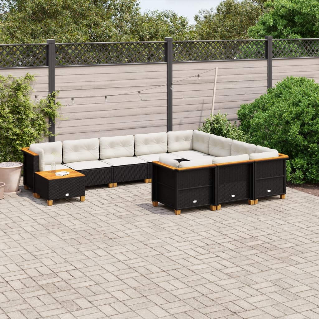 11 részes fekete polyrattan kerti ülőgarnitúra párnákkal