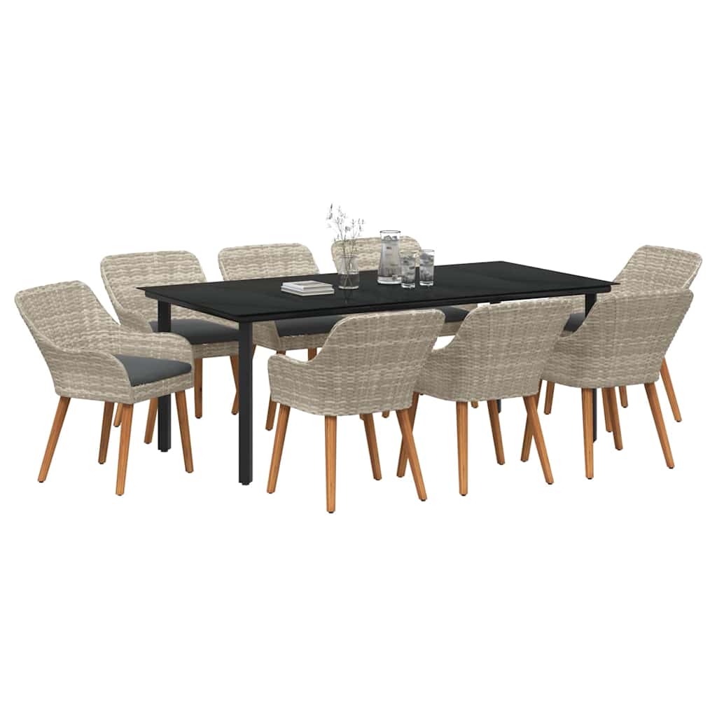 Kert étkező szett 9 db Világosszürke polirattan 3