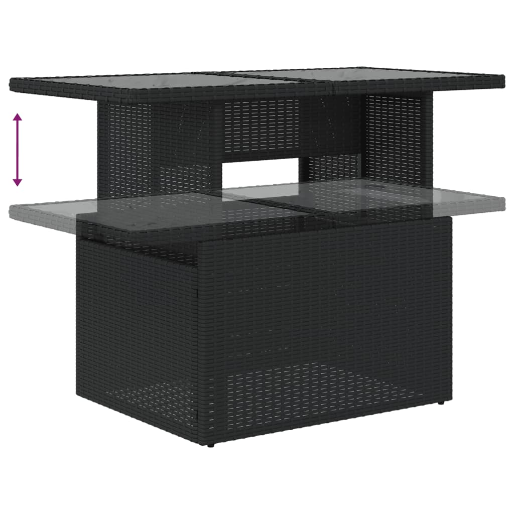 2 részes fekete polyrattan és üveg kerti kanapészett párnákkal 5