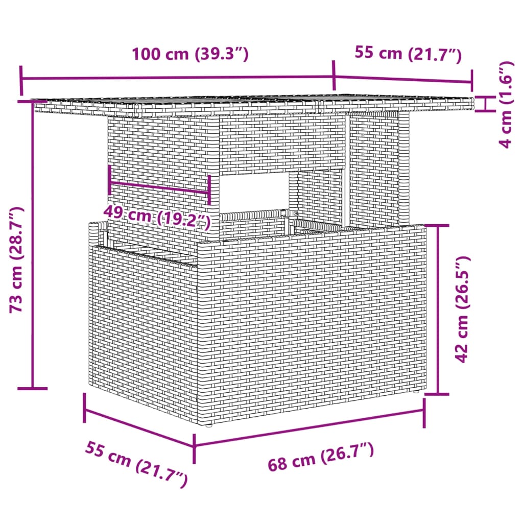 2 részes fekete polyrattan és üveg kerti kanapészett párnákkal 9