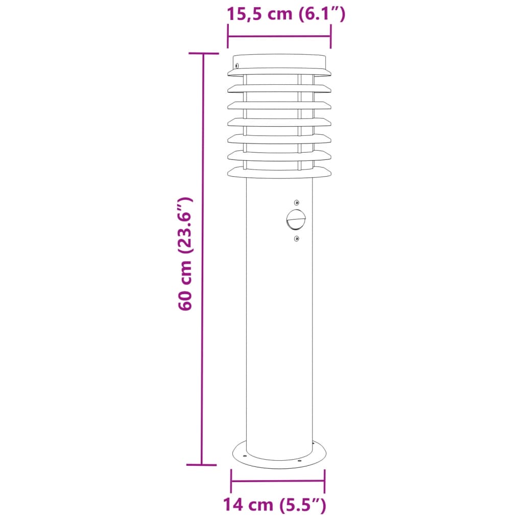 Ezüst rozsdamentes acél kültéri állólámpa érzékelővel 60 cm 7