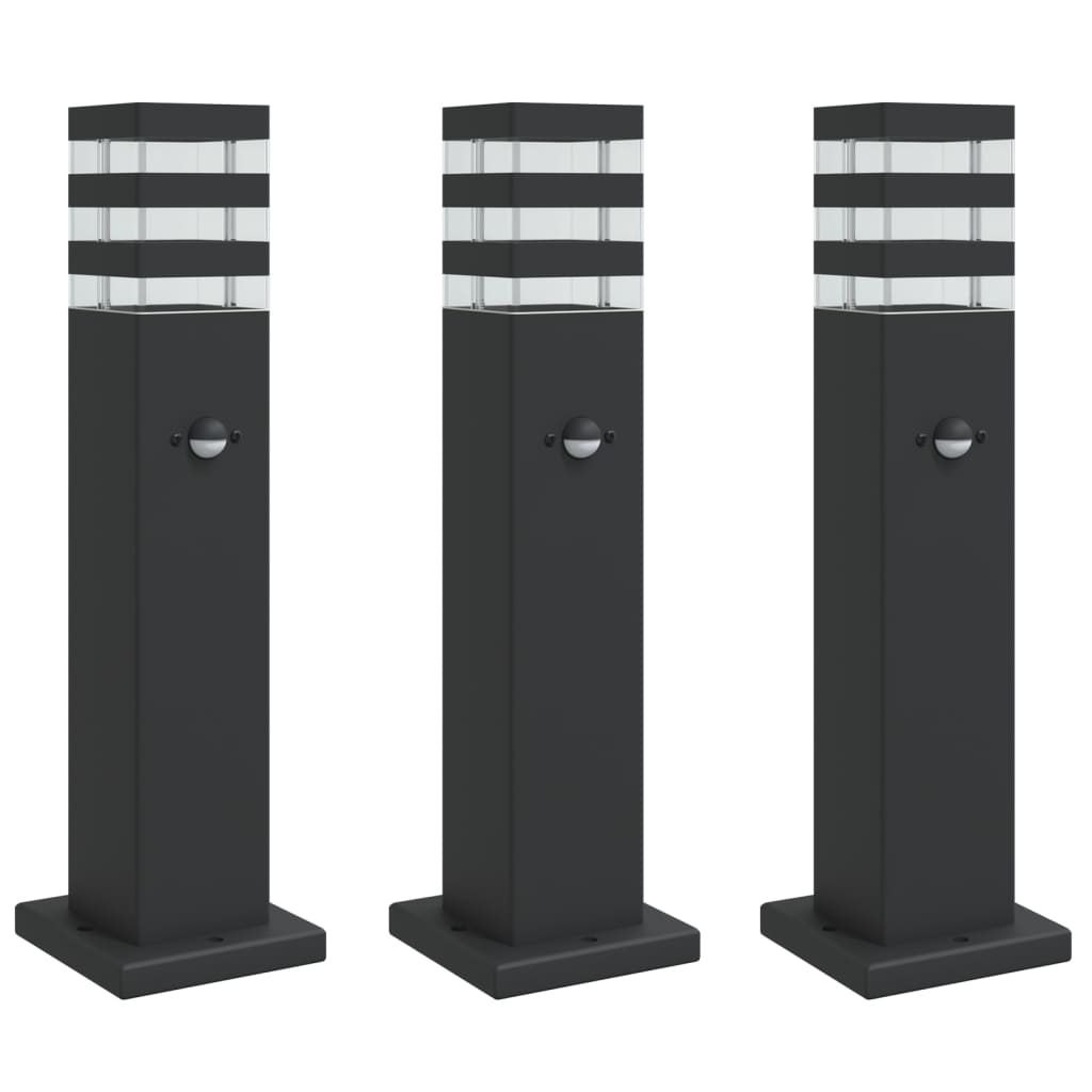 3 db fekete alumínium kültéri állólámpa érzékelővel 50 cm 2