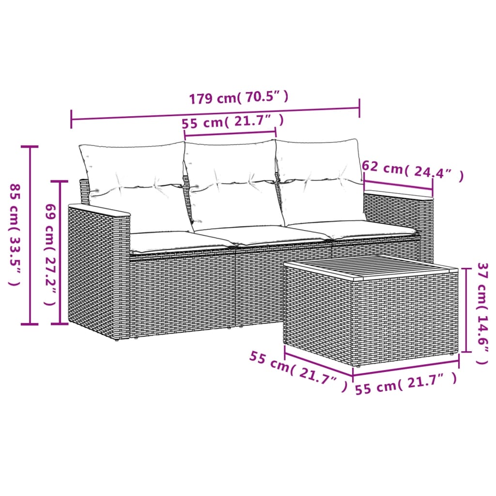 4 részes bézs polyrattan kerti ülőgarnitúra párnákkal 3