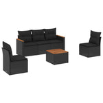 6 részes fekete polyrattan kerti ülőgarnitúra párnákkal 2