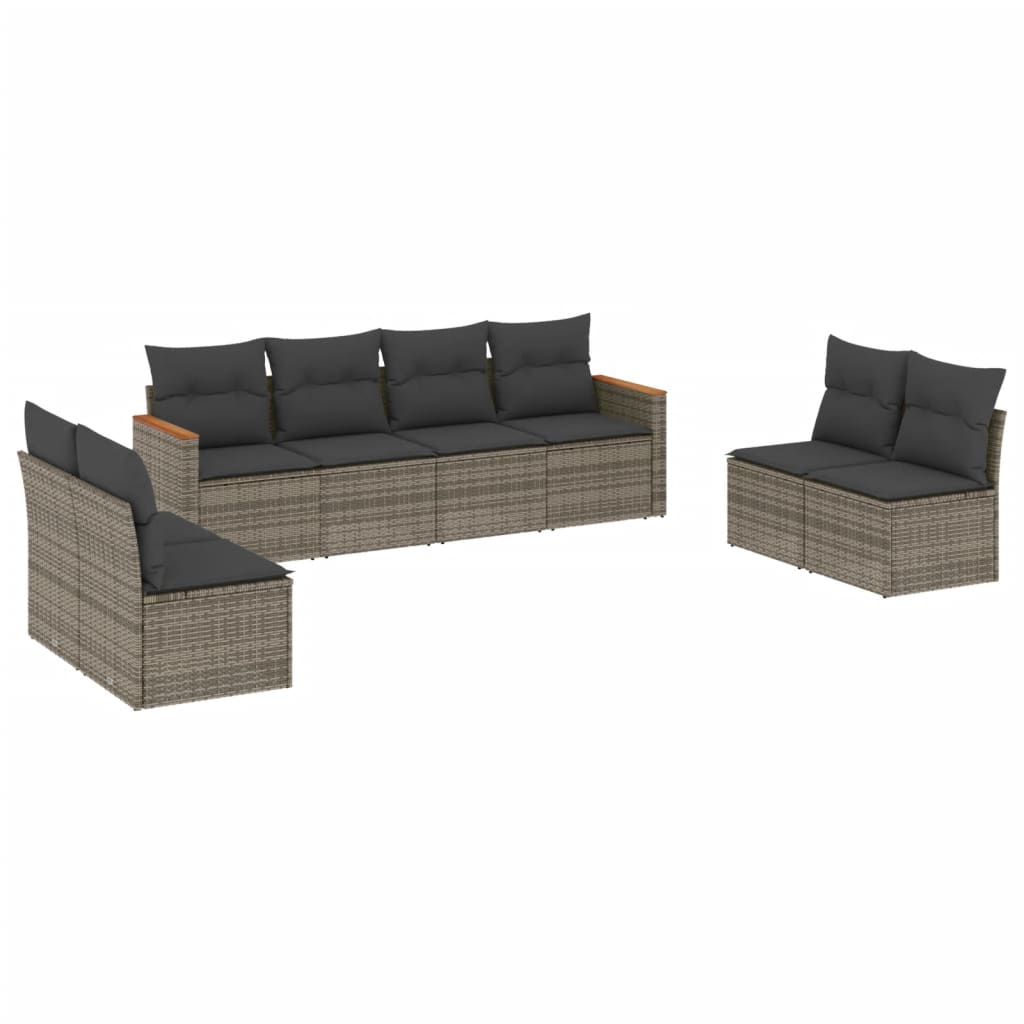 8 részes szürke polyrattan kerti ülőgarnitúra párnákkal 2