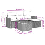 5 részes fekete polyrattan kerti kanapészett párnákkal 3