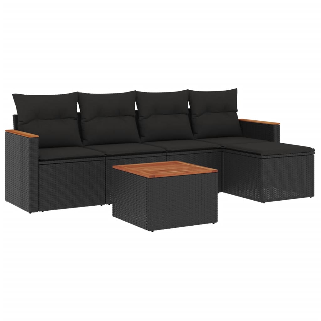6 részes fekete polyrattan kerti ülőgarnitúra párnákkal 2