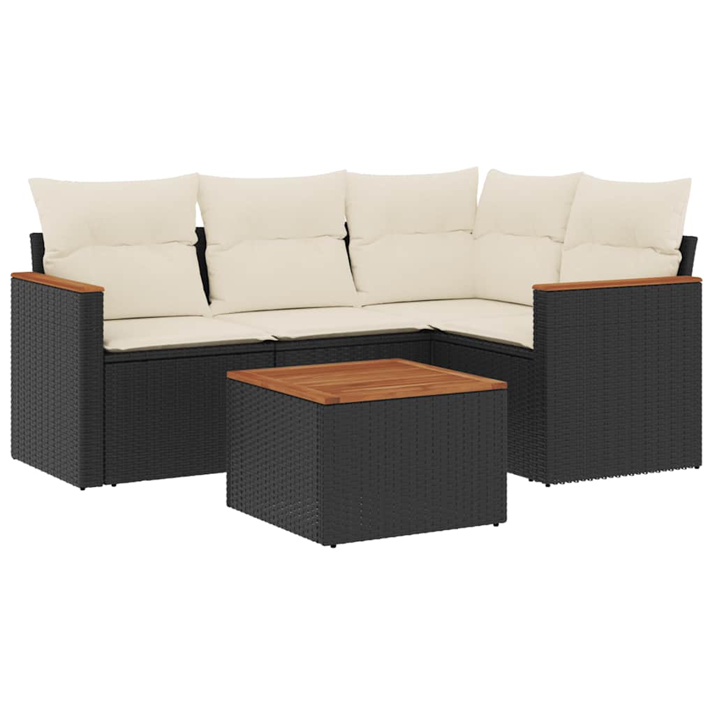 5 részes fekete polyrattan kerti kanapészett párnákkal 2