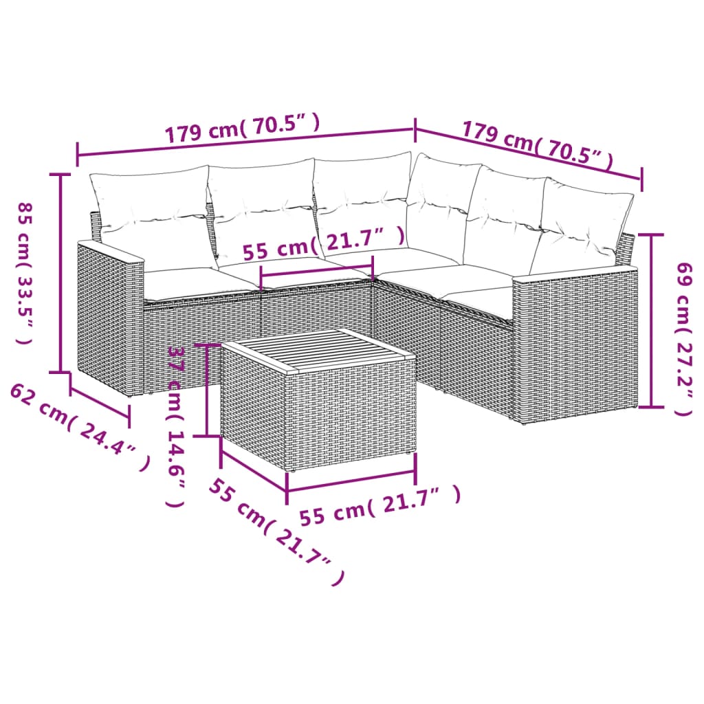 6 részes bézs polyrattan kerti ülőgarnitúra párnával 3