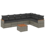 8 részes szürke polyrattan kerti ülőgarnitúra párnákkal 2