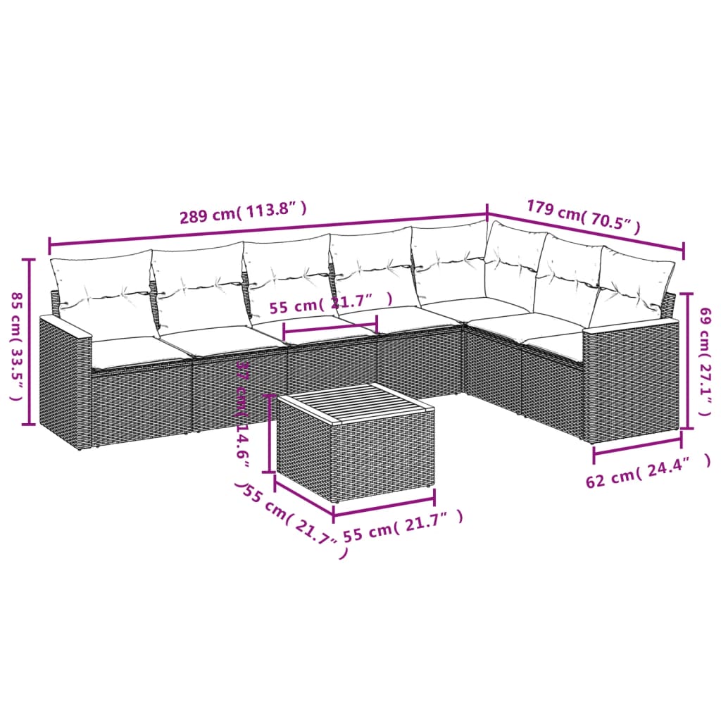 8 részes szürke polyrattan kerti ülőgarnitúra párnákkal 3