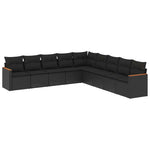 9 részes fekete polyrattan kerti ülőgarnitúra párnákkal 2