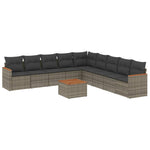 10 részes szürke polyrattan kerti ülőgarnitúra párnákkal 2