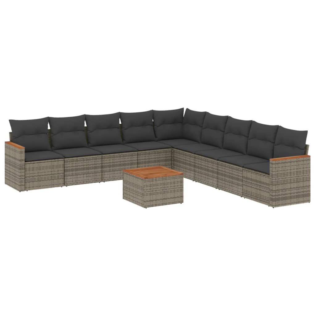 10 részes szürke polyrattan kerti ülőgarnitúra párnákkal 2