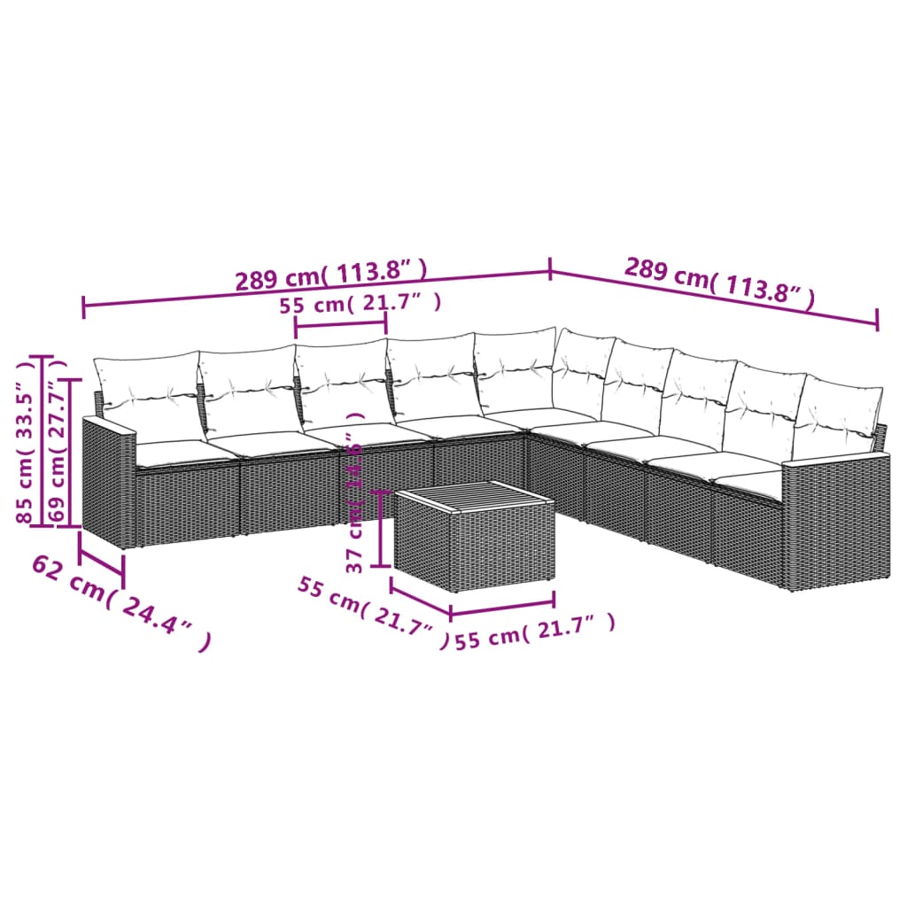 10 részes szürke polyrattan kerti ülőgarnitúra párnákkal 3