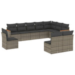 10 részes szürke polyrattan kerti ülőgarnitúra párnákkal 2