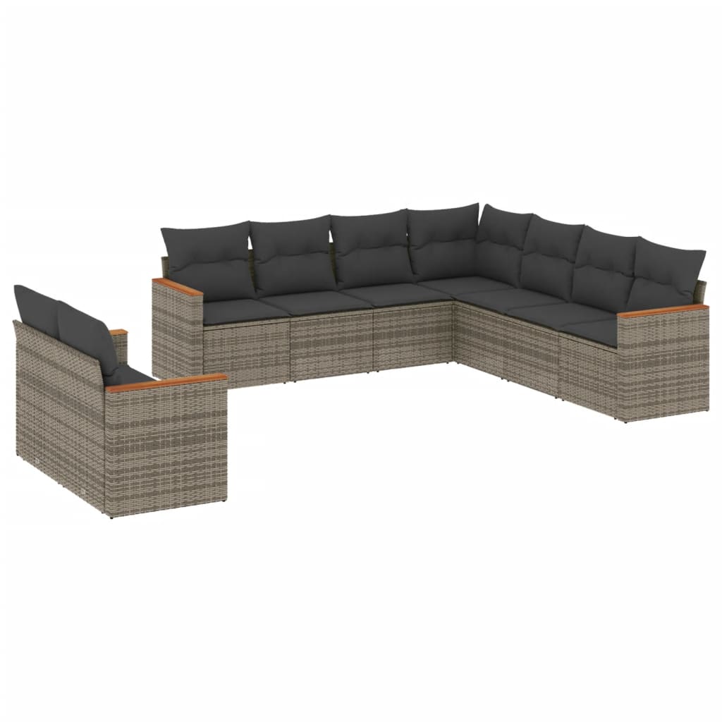 9 részes szürke polyrattan kerti ülőgarnitúra párnákkal 2