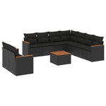 10 részes fekete polyrattan kerti ülőgarnitúra párnákkal 2