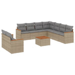 10 részes bézs polyrattan kerti ülőgarnitúra párnával 2