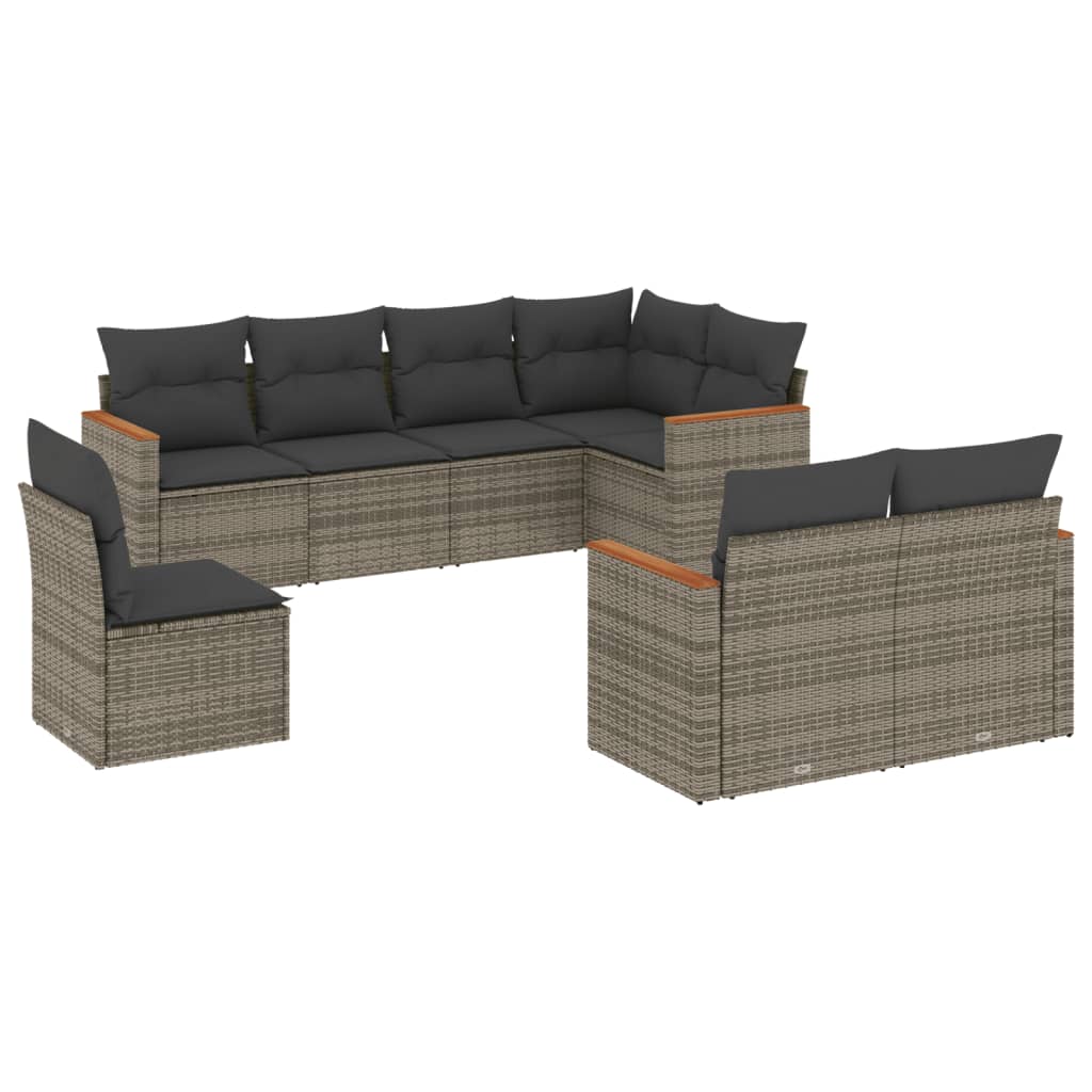 8 részes szürke polyrattan kerti ülőgarnitúra párnákkal 2