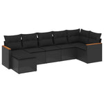 7 részes fekete polyrattan kerti ülőgarnitúra párnával 2