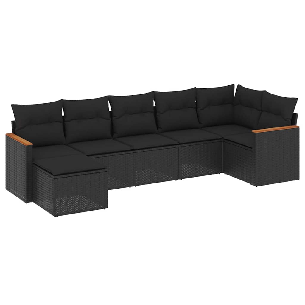 7 részes fekete polyrattan kerti ülőgarnitúra párnával 2