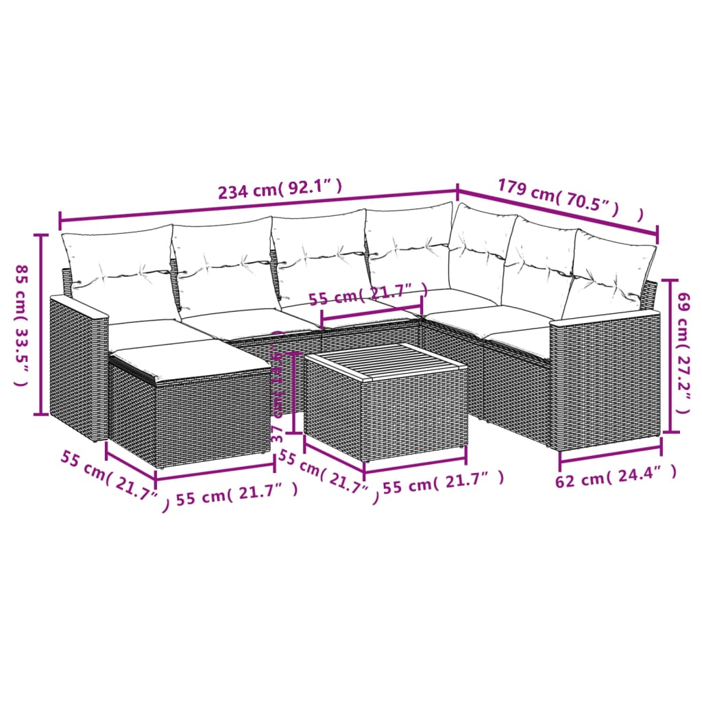 8 részes szürke polyrattan kerti ülőgarnitúra párnákkal 3