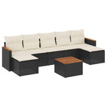 8 részes fekete polyrattan kerti ülőgarnitúra párnákkal 2