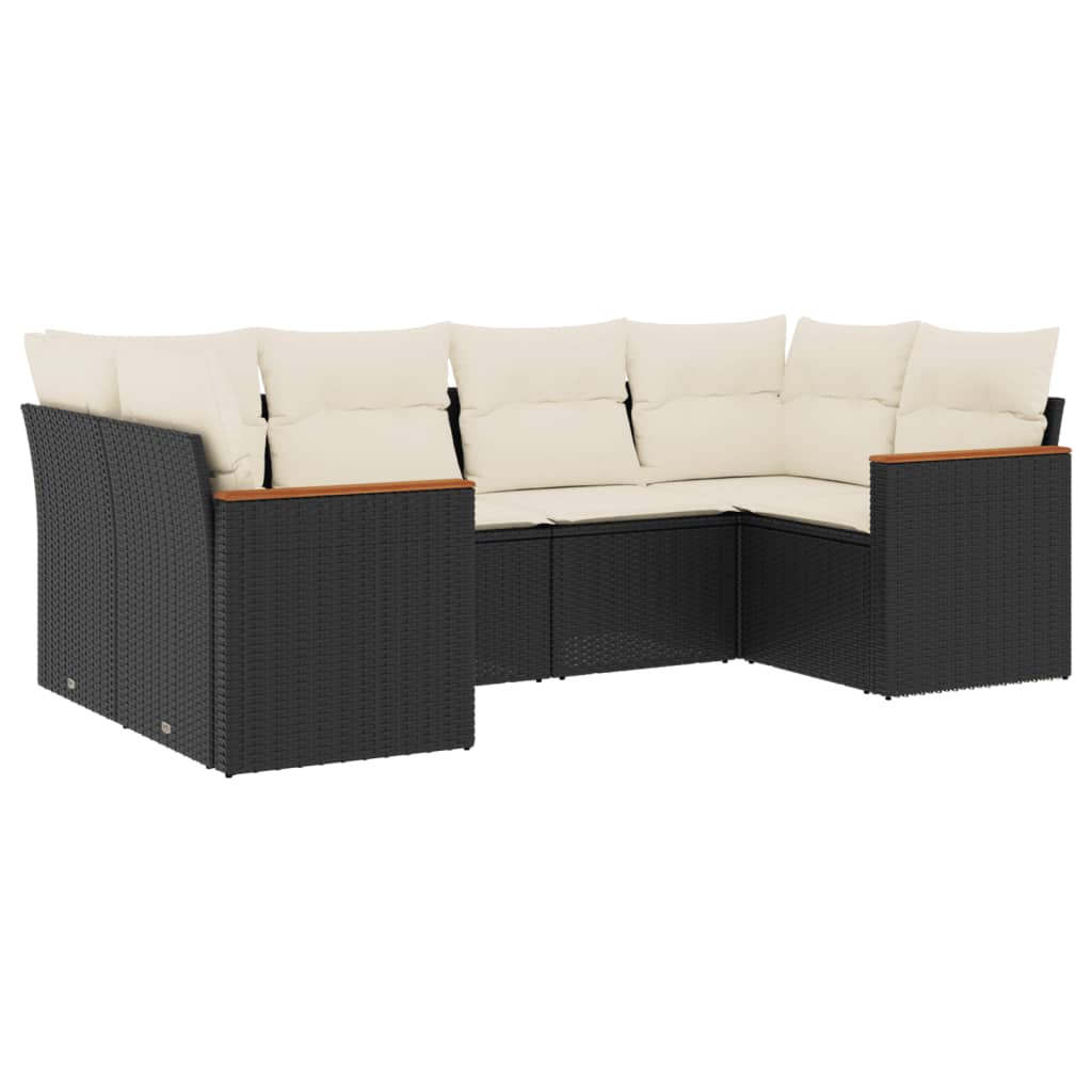 6 részes fekete polyrattan kerti ülőgarnitúra párnákkal 2