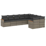 9 részes szürke polyrattan kerti ülőgarnitúra párnákkal 2
