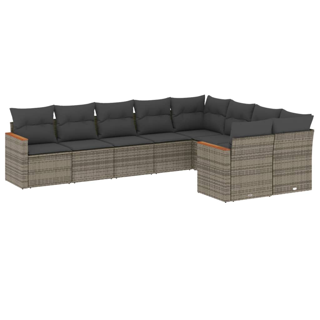 9 részes szürke polyrattan kerti ülőgarnitúra párnákkal 2