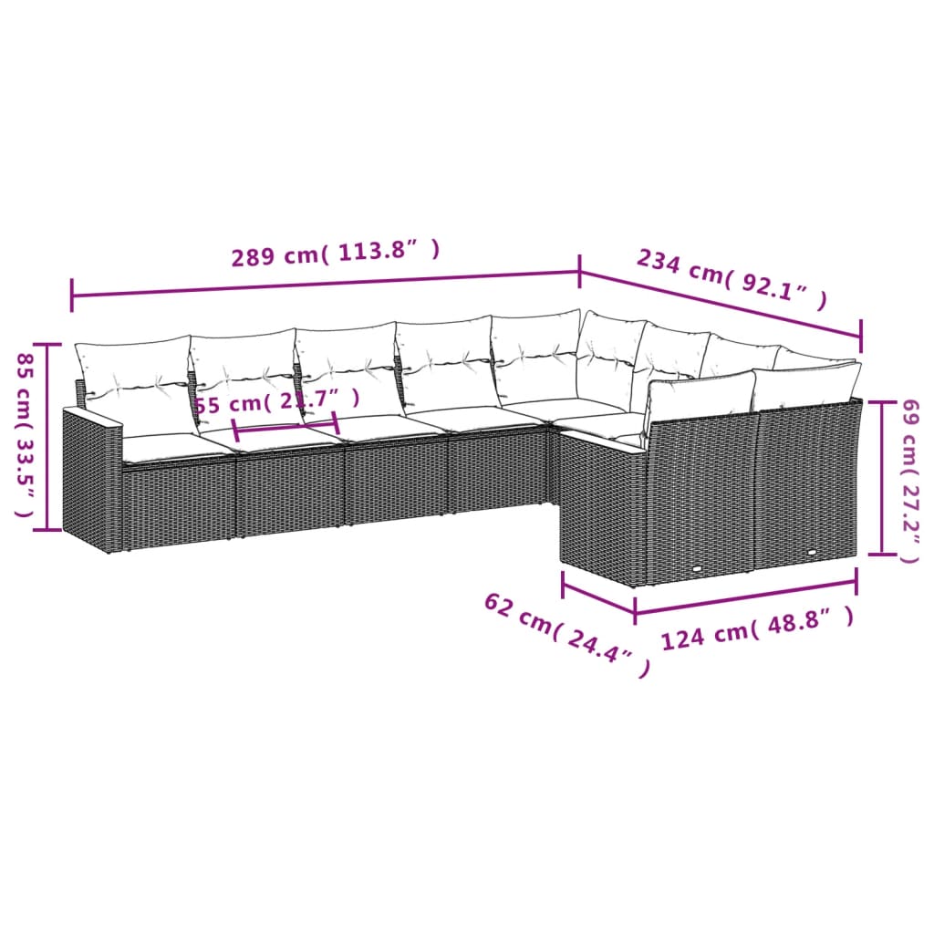 9 részes szürke polyrattan kerti ülőgarnitúra párnákkal 3